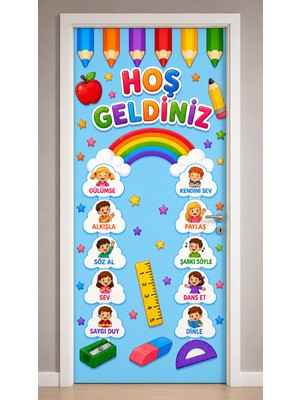 Promisebackdrop2 190X75CM Lastikli Kapı Süsü, Kumaş Kapı Giydirme, Hoş Geldiniz, Sınıf Kapısı, Okul Etkinlik Kapı Süsü