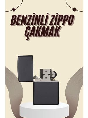 Çakmak Parlak Siyah Benzinli Çakmak Cep Boy Doldurulabilir - PINVOX8598-4677