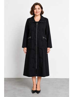 Bihan Store Kadın Fermuarlı Uzun Kap Y26-26158 - Siyah