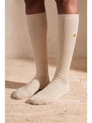 Bony Socks Kadın Fitilli Dizaltı Çorap Ekru