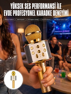 Karaoke Mikrofon Dahili Hoparlörlü Sd-Usb-Aux Girişli Bluetooth Hoparlör - PINVOX9697-9153