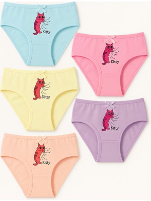 Bony Socks Kız Çocuk Kedi Desenli 5'li Slip Külot