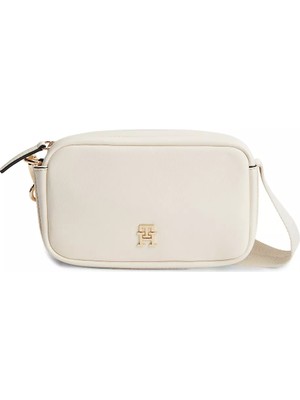 Tommy Hilfiger Kadın Th Monogram Logolu Çapraz Askılı Krem Omuz Çantası AW0AW18741-AEO
