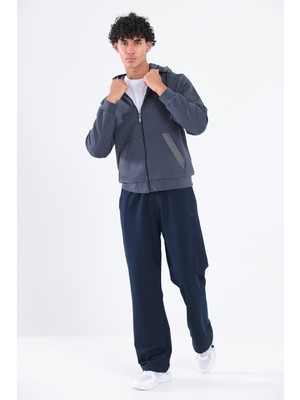 Rowinger Modal Kumaş Kapüşonlu Fermuarlı Kontrast Detaylı Erkek Sweatshirt