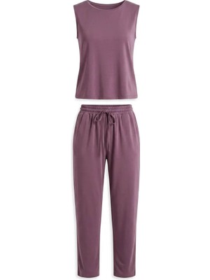 Sue Store Mürdüm Sıfır Kollu Modal Basic Pantolon Bluz Takım
