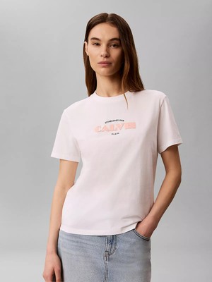 Calvin Klein Kadın Normal Kalıp Yuvarlak Yakalı Logo Baskılı Kısa Kollu Beyaz T-Shirt LV047G807G-YAF