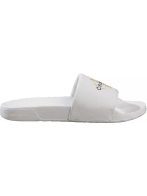 Calvin Klein Kadın %100 Deri Rahat Taban Ck Logolu Beyaz Terlik HW0HW02958-05U