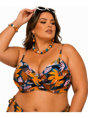 No Gossip Büyük Beden Straplez Sabit Pedli Desenli Ayarlanabilir Askılı Kadın Bikini Üst