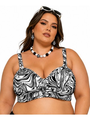 No Gossip Büyük Beden Straplez Sabit Pedli Desenli Ayarlanabilir Askılı Kadın Bikini Üst