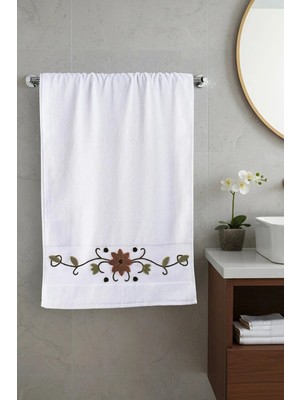 Borboleta Home Soft Petal Brown Kadife Punch Nakışlı 50X90 El Havlusu % 100 Pamuk