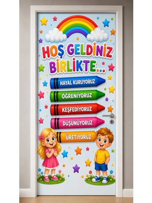 Promisebackdrop2 190X75CM Lastikli Kapı Süsü, Kumaş Kapı Giydirme, Okuluna Hoş Geldin, Sınıf Kapısı, Okul Etkinlik Kapı Süsü
