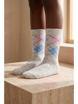 Bony Socks Erkek Çocuk Ekose Desenli Soket Çorap Gri