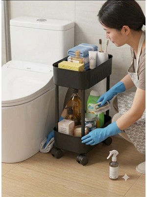 Octopus Bazaar Çok Amaçlı 2 Katlı Banyo Organizer Düzenleyici Dolap Içi Tezgah Altı Tekerlekli Organizer