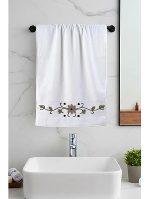 Borboleta Home Soft Petal Pink Kadife Punch Nakışlı 50X90 El Havlusu % 100 Pamuk