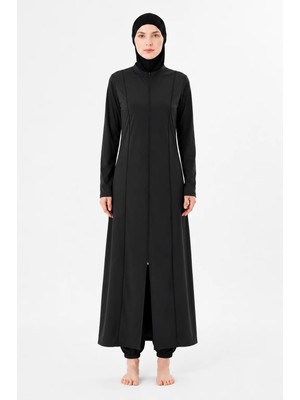 Fantasy Tam Kapalı Uzun Büyük Beden Düz Paraşüt Kumaş Tesettür Mayo SIYAH-3514B