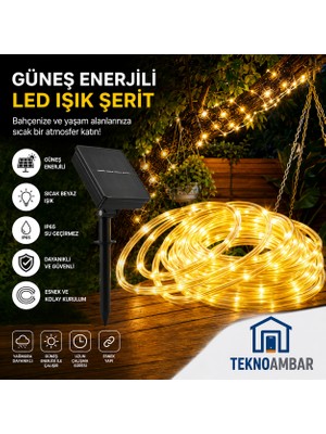 Tekno Ambar 12 Metre Solar Güneş Enerjili Sarı Hortum Lamba Bahçe Aydınlatması