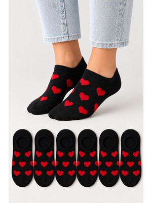 Ducks Socks Kadın Dikişsiz Soft Pamuk Kalp Desenli 6'lı Sneakers Çorap