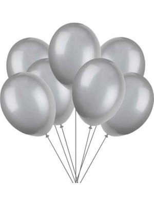 Pandoli Gümüş Metalik Düz Renk Sedefli 25 Adet Latex Balon