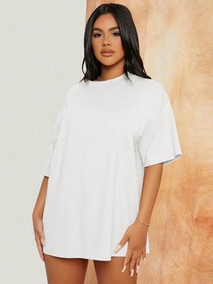 Mügerella Büyük Beden %100 Pamuk Oversize Kalıp Basic T-Shirt / Tişört