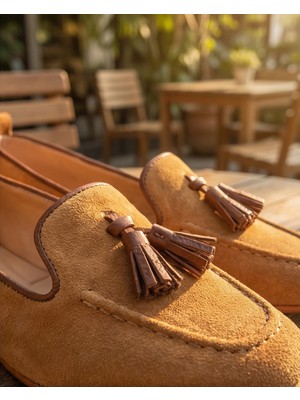 Futsi Shoes Mılet Hardal Süet Hakiki Deri Püsküllü Loafer Kadın Babet
