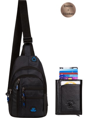 Sannora Bags Unisex Su Geçirmez Kulaklık USB Çıkışlı Çapraz Askılı Çanta Bel Omuz ve Göğüs Çanta +Kartlık Cüzdan