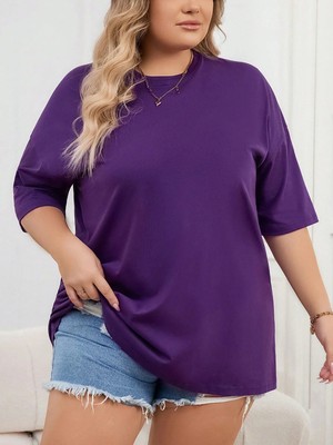 Mügerella Büyük Beden %100 Pamuk Oversize Kalıp Basic T-Shirt / Tişört