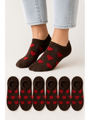 Ducks Socks Kadın Dikişsiz Soft Pamuk Kalp Desenli 6'lı Sneakers Çorap