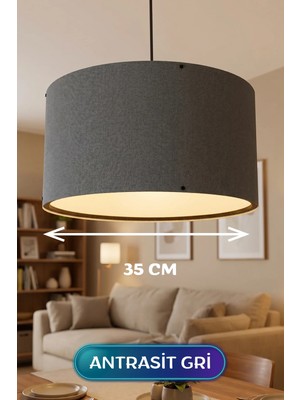 İlkyaz Fashion Antrasit Gri Kumaş Başlıklı Sarkıt Avize 35 cm