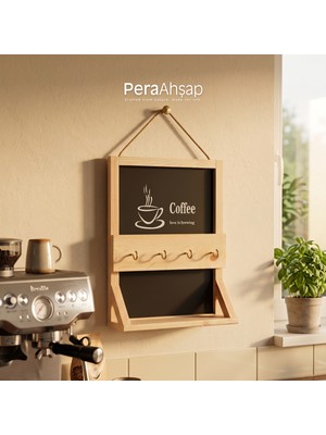 Pera Wooden Nook Kara Tahtalı Kahve Köşesi Raflı Kupa Askılığı 30X40 cm