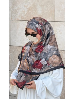 Qalortex Scarf Pamuklu Gonca Desen Eşarp - Siyah