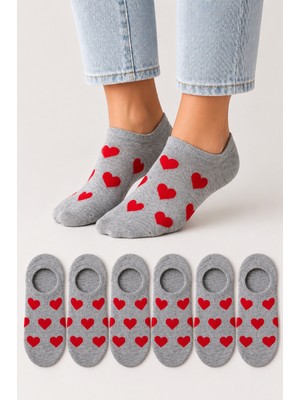 Ducks Socks Kadın Dikişsiz Soft Pamuk Kalp Desenli 6'lı Sneakers Çorap