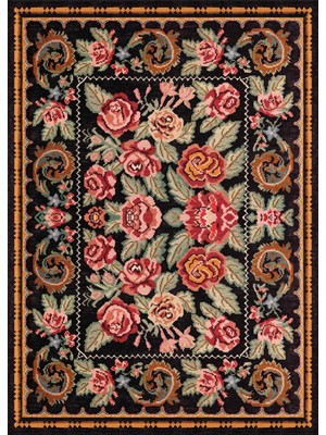 Akbel Halı Elista Vıntage Els 207 Siyah Multy Vintage Bukle Dokuma Yumuşak Halı Kaymaz Tabanlı Yıkanabilir Ince Modern Dekoratif Halı