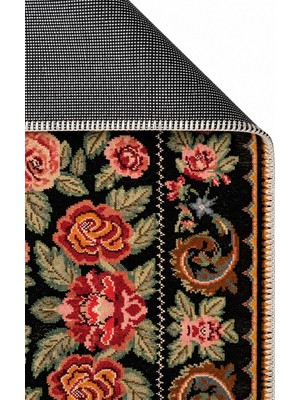 Akbel Halı Elista Vıntage ELS 207 Siyah Multy Vintage Bukle Dokuma Yumuşak Halı Kaymaz Tabanlı Yıkanabilir İnce Modern Dekoratif Halı
