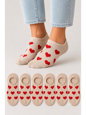 Ducks Socks Kadın Dikişsiz Soft Pamuk Kalp Desenli 6'lı Sneakers Çorap