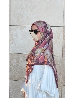 Qalortex Scarf Pamuklu Gonca Desen Eşarp-Gulkurusu