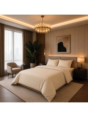 Karden Flower Aurelia Pure Bej %100 Pamuk Saten Çift Kişilik Nevresim Takımı