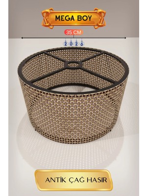 İlkyaz Fashion Antik Çağ Hasır Lambader Başlığı 35 cm Mega Boy