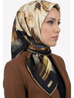Hadiora Kadın Siyah Hardal Soyut Desenli Kristal Eşarp