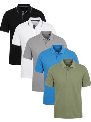 Buratti Pamuklu Regular Fit Düğmeli Polo Yaka 5'li Paket T Shirt Erkek T Shirt 590211827S5