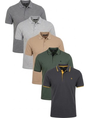 Buratti Pamuklu Regular Fit Düğmeli Polo Yaka 5'li Paket T Shirt Erkek T Shirt 590211827S5