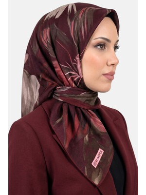 Hadiora Kadın Bordo Yaprak Desen Organik Pamuk Soft Eşarp