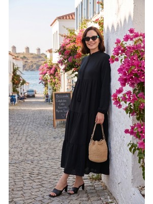 Lela Modest Regular Fit Dik Yaka Uzun Elbise Bayan Elbise 611EL545