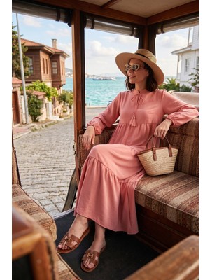 Lela Modest Regular Fit Dik Yaka Uzun Elbise Bayan Elbise 611EL545