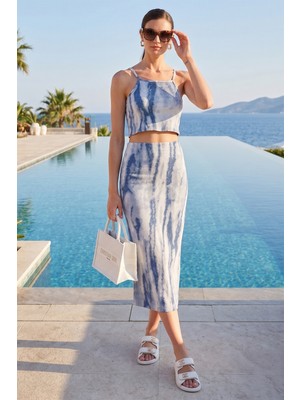 Lela  Slim Fit Ip Askılı Yırtmaçlı Midi Alt-Üst Takım Bayan Takım 5869021