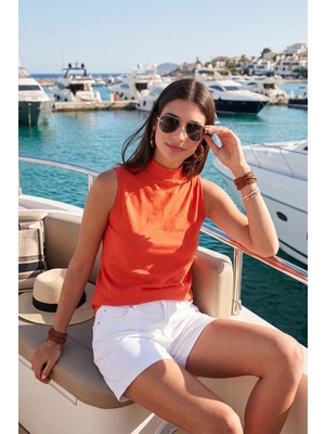 Lela Pamuklu Kolsuz Dik Yaka T Shirt Kadın T Shirt 5865710