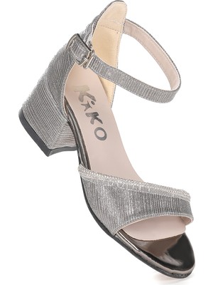 Kiko Kids Elos Platin Çizgili Kız Çocuk 4 Cm Topuklu Sandalet Ayakkabı Şık Tasarım