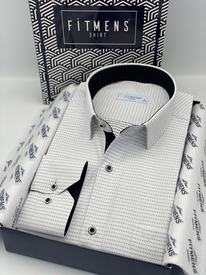 Fitmens Klasik Uzun Kol Nokta Desenli Hediye Kutulu Erkek Gömlek FS-001259 - Beyaz Siyah