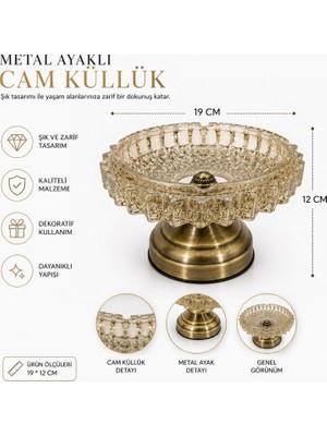 Hediye Fikri Metal Ayaklı Cam Küllük Dekoratif Şık Tasarım 19X12 cm