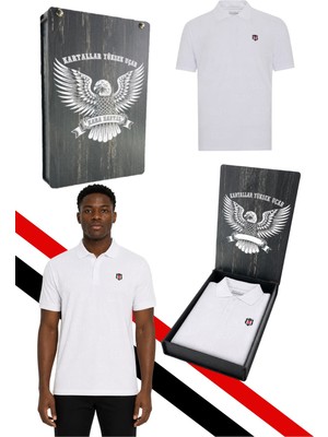 Beşiktaş Orijinal Lisanslı Beyaz Polo T-Shirt Lazer Kutu Hediyeli