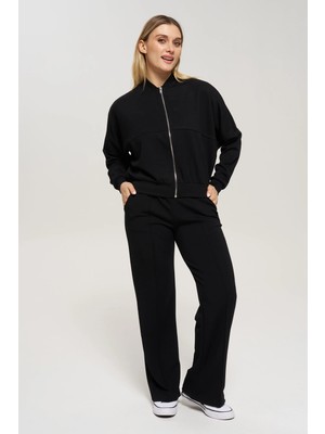 Venilife Kadın Düşük Omuz Bomber Yaka Track Top ve Cepli Pantolon Alt Üst Ikili Takım